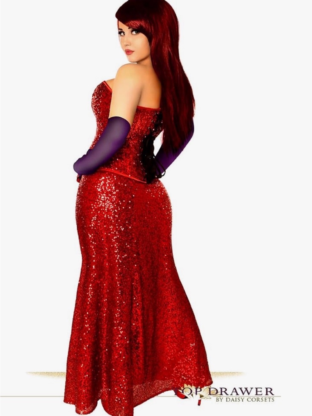 Sale‼️ Sequin Red Skirt and Purple Gloves Inspired by Jessica Rabbit - Picture 5 of 6
